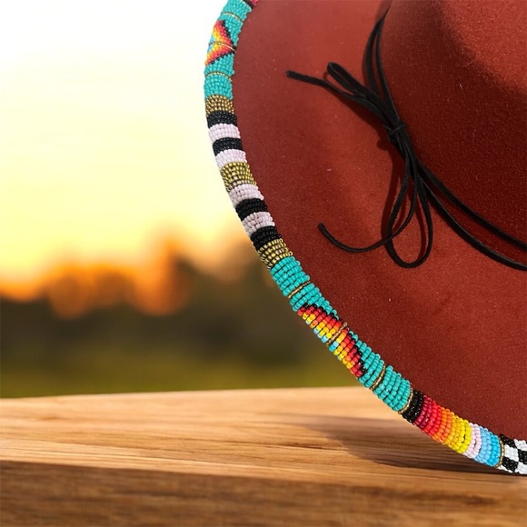 Accessories | Rust Hat With Custom Beaded Trim | Poshmark